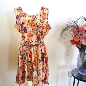 Mustard Meadow Print Dress with Belt